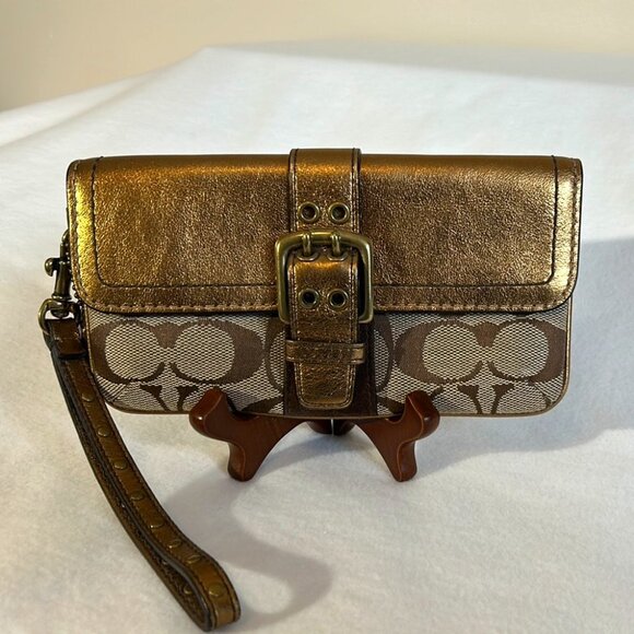 Coach Metallic Gold and Brown Clutch Wristlet - Picture 1 of 4